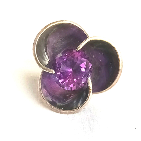 Vintage Los Ballesteros Amethyst Flower Sterling Silver Ring